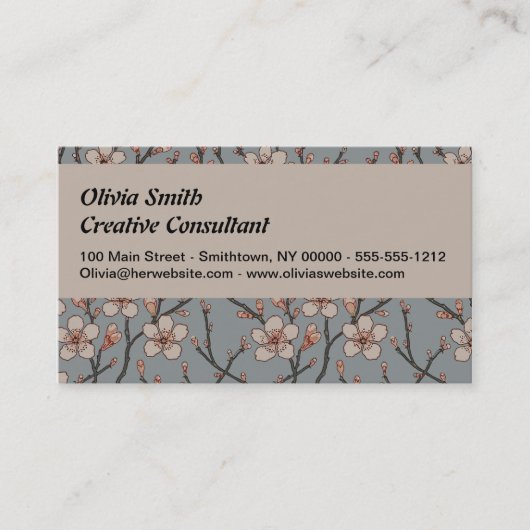 Carte De Visite Élégant Motif Fleur rose Douce Fleur Fleur de Ceri (Devant)