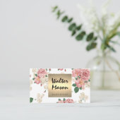 Carte De Visite Élégant motif floral Carré de finition or (Debout devant)