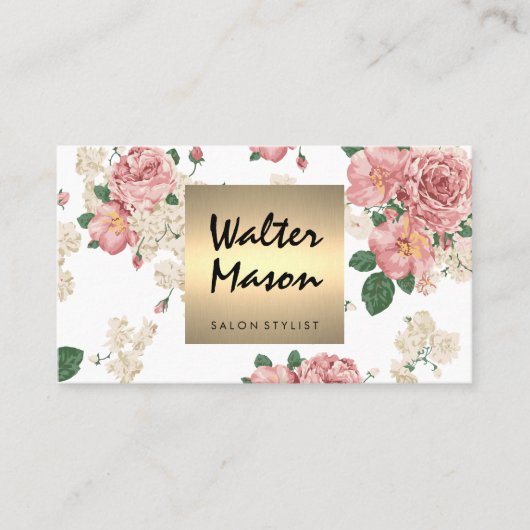 Carte De Visite Élégant motif floral Carré de finition or (Devant)