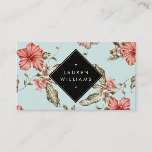 Carte De Visite Élégant motif floral de la Chinoiserie sur bleu Vi
