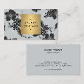 Carte De Visite Élégant motif floral noir sur gris ardoise (Devant / Derrière)