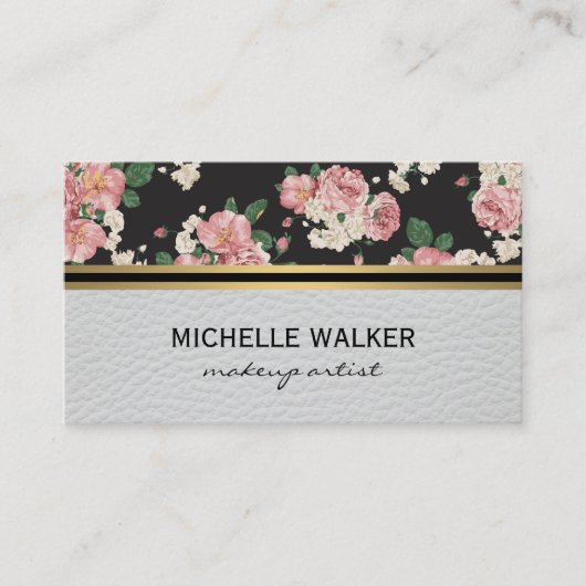 Carte De Visite Élégant motif floral or métal fin marbre (Devant)