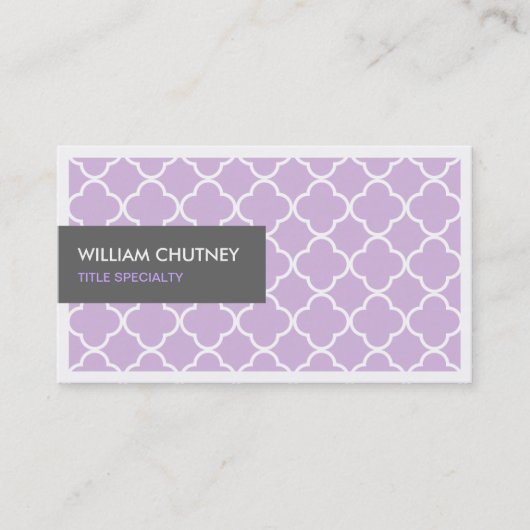 Carte De Visite Élégant Motif Quatrefoil en violet clair chic (Devant)