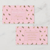 Carte De Visite Élégant Motif rose des papillons dorés (Devant / Derrière)