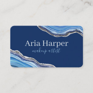 Carte De Visite Elegant Navy and Blue Geode Gold Glitter Agate