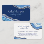 Carte De Visite Elegant Navy and Blue Geode Gold Glitter Agate (Devant / Derrière)