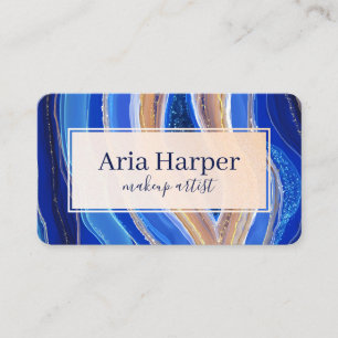 Carte De Visite Elegant Navy and Blue Geode Gold Glitter Agate