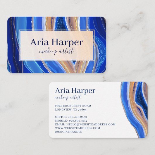 Carte De Visite Elegant Navy and Blue Geode Gold Glitter Agate (Devant / Derrière)