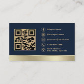Carte De Visite Elegant Navy Blue Gold Logo QR Code Photo (Dos)