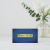 Carte De Visite Elegant Navy Blue Leather Gold Label Professional  (Debout devant)