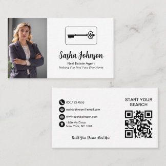 Carte De Visite Elegant Neutral Photo QR Code Real Estate