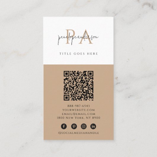 Carte De Visite Elégant Neutral QR Code Boho Moderne Unique tendan (Dos)