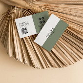 Carte De Visite Élégant Neutral Vert QR Code Boho Chic Moderne