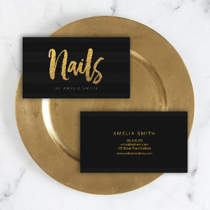 Carte De Visite Élégant noir bandes de pinceau clous de script de 