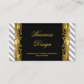 Carte De Visite Elégant noir blanc argenté or ripple Floral (Devant)