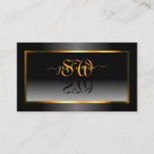 Carte De Visite Elégant Noir Blanc Dégradé Orange Initiales Cadre (Devant)