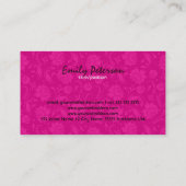 Carte De Visite Élégant Noir Blanc Et Rose Floral Damas (Dos)