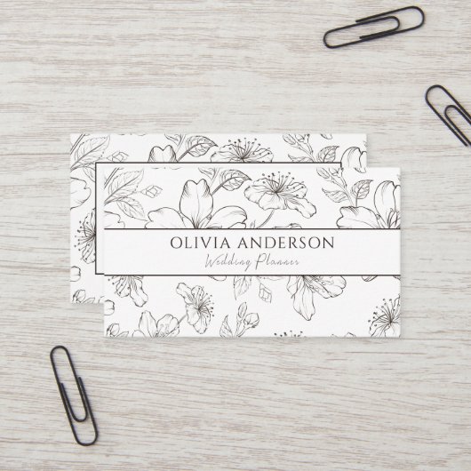 Carte De Visite Elégant noir & blanc Floral moderne Art (Devant/Arrière en situation)