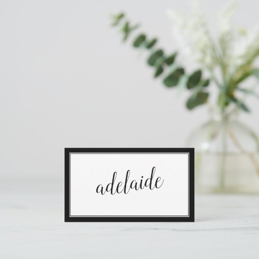 Carte De Visite Élégant noir blanc manuscrit signature de script (Debout devant)