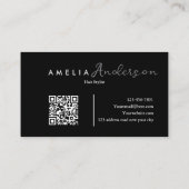 Carte De Visite Élégant Noir Blanc Script simple Code QR Business (Dos)