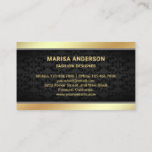 Carte De Visite Elégant Noir Chic Damask Faux Gold Foil Papillon (Dos)