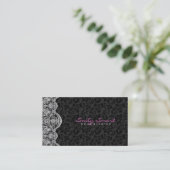 Carte De Visite Elégant noir Damas blanc dentelle (Debout devant)