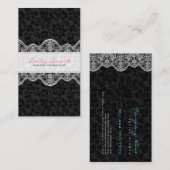 Carte De Visite Elégant noir Damas blanc dentelle (Devant / Derrière)