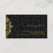 Carte De Visite Elégant noir Damas Or Floral dentelle 2 (Dos)
