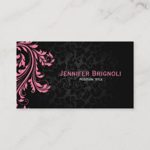 Carte De Visite Élégant noir Damas rose floral torse