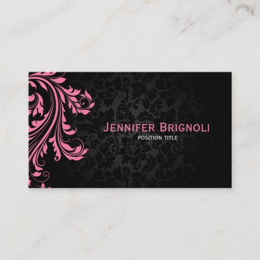 Carte De Visite Élégant noir Damas rose floral torse (Devant)
