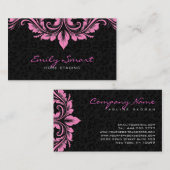 Carte De Visite Élégant noir Damas rose florale torrents (Devant / Derrière)