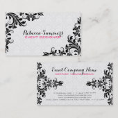 Carte De Visite Élégant noir dentelle blanc Damas (Devant / Derrière)