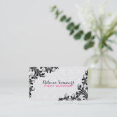 Carte De Visite Élégant noir dentelle blanc Damas (Debout devant)