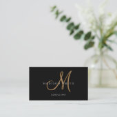 Carte De Visite Élégant Noir élégant Script Monogramme QR Code (Debout devant)
