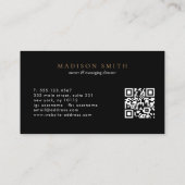 Carte De Visite Élégant Noir élégant Script Monogramme QR Code (Dos)