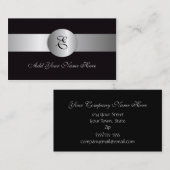 Carte De Visite Élégant noir et argent (Devant / Derrière)