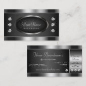 Carte De Visite Élégant noir et argent scintillant effet Chrome (Devant / Derrière)