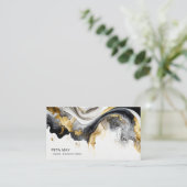 Carte De Visite Elégant noir et blanc Abstrait Aquarelle QR (Debout devant)