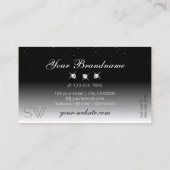 Carte De Visite Élégant noir et blanc éclatant Diamants Initiales (Dos)