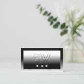 Carte De Visite Élégant noir et blanc éclatant Diamants Initiales (Debout devant)