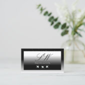 Carte De Visite Élégant noir et blanc étincelant diamants Monogram (Debout devant)