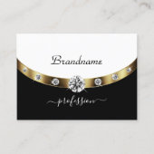 Carte De Visite Elégant Noir et Blanc Initiales Faux Rhinestones (Devant)