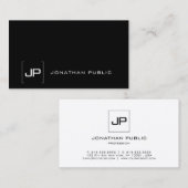 Carte De Visite Élégant noir et blanc Modèle moderne Monogramme (Devant / Derrière)