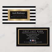 Carte De Visite Élégant noir et blanc rayé (Devant / Derrière)