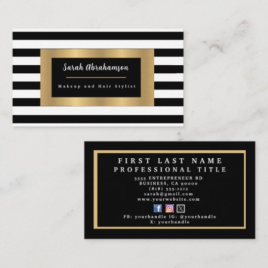 Carte De Visite Élégant noir et blanc rayé (Devant / Derrière)