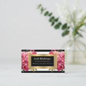 Carte De Visite Élégant noir et blanc rayé floral (Debout devant)