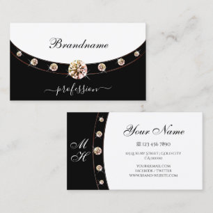 Carte De Visite Elégant noir et blanc Rose Gold avec Monogramme
