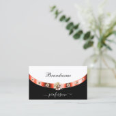 Carte De Visite Elégant noir et blanc Rose Gold avec Monogramme (Debout devant)