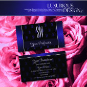 Carte De Visite Elégant noir et bleu avec Monogram Professional