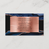 Carte De Visite Elégant noir et bleu marine Rose Gold Agate Luxe (Dos)